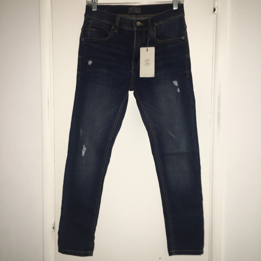 Zara Man Cropped Skinny Fit Stretch Blue Jeans